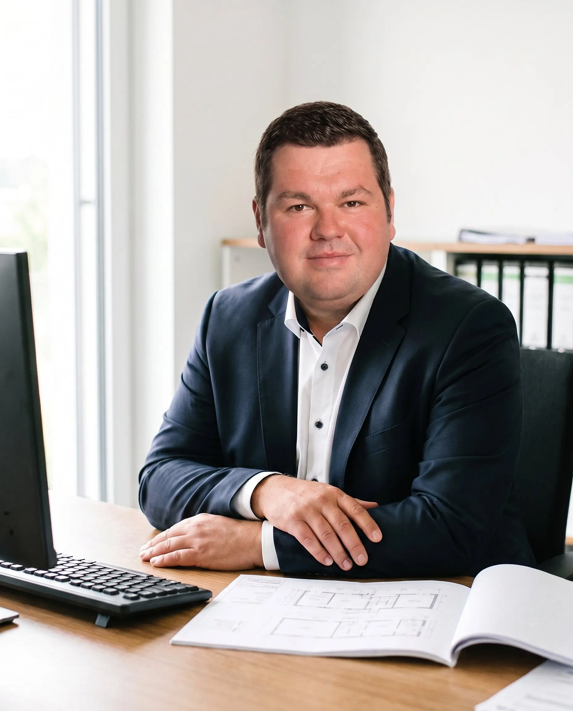 Marcel Binder Energieberater und Bausachverständiger am Schreibtisch